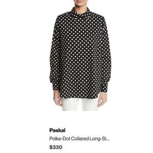 Paskal Polka Dot Collared Long Sleeve Blouse Retro Black White
